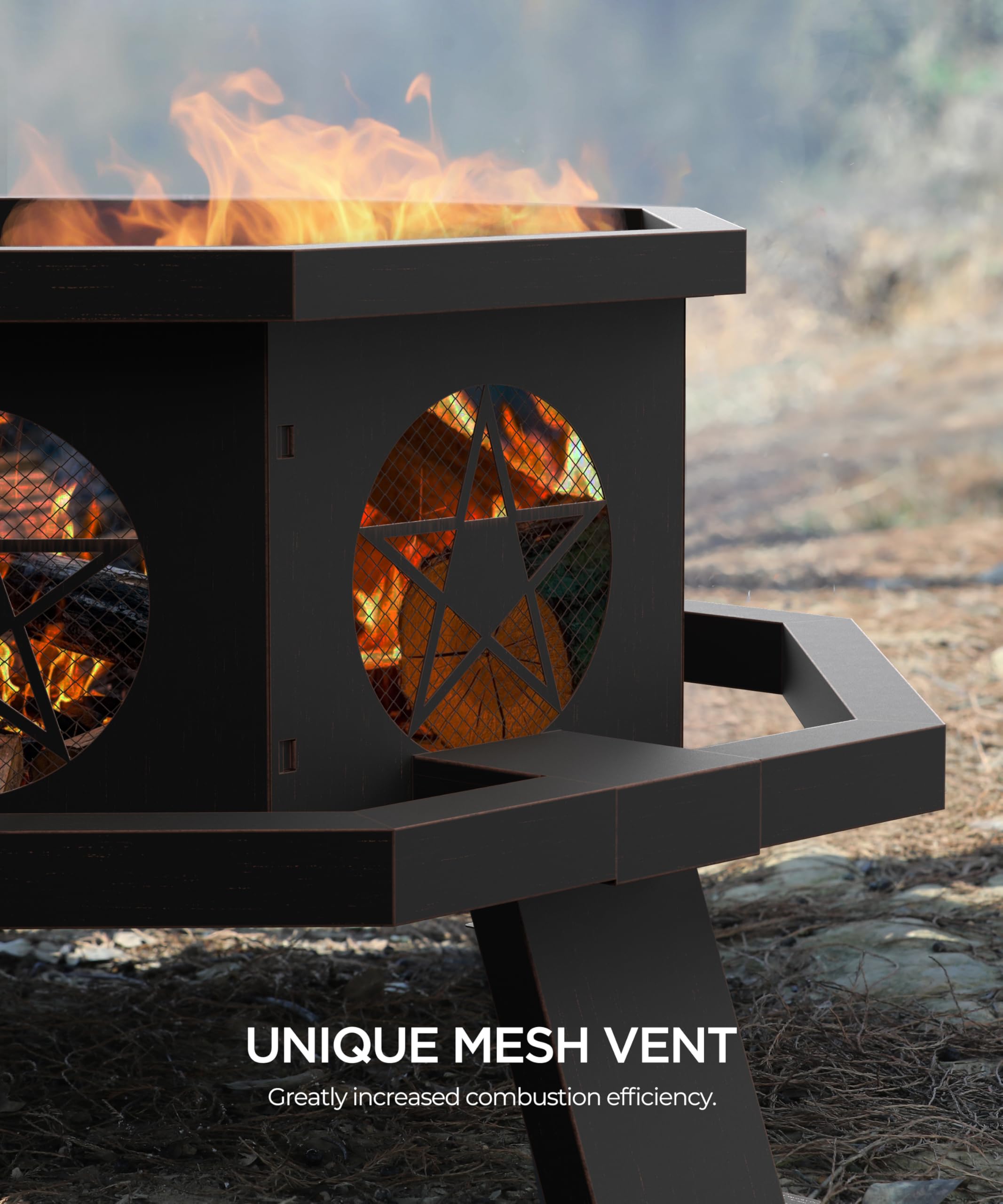 43 inch Fire Pit, Outdoor Fire Pits with Cooking Grill, Wood